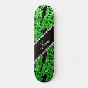 Personalised name lime green glitter singer skateboard