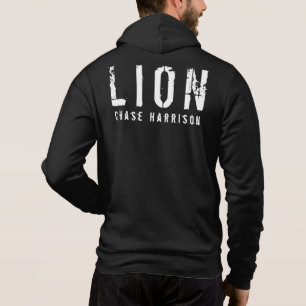 Personalised Name Lion Black & White Zip Hoodie