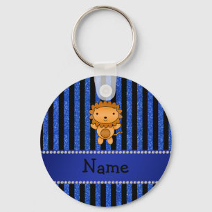 Personalised name lion blue glitter stripes key ring