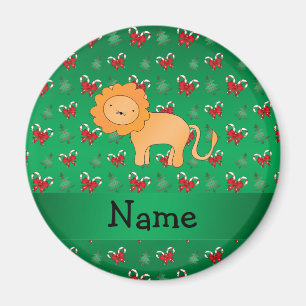 Personalised name lion green candy canes bows magnet