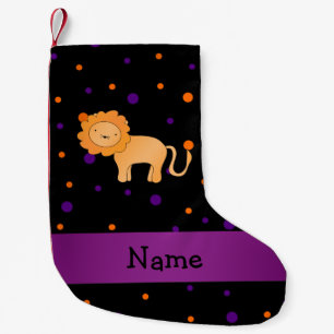 Personalised name lion halloween polka dots small christmas stocking