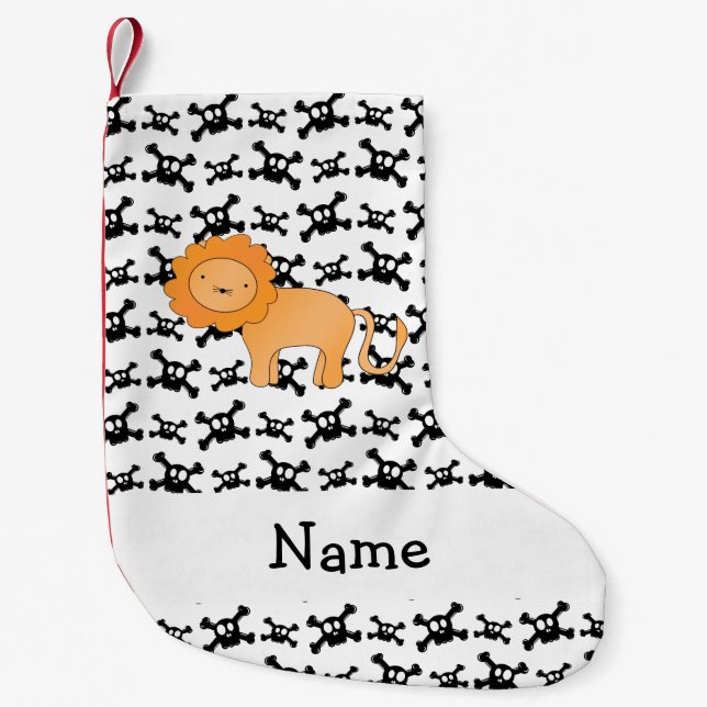 Personalised name lion skulls pattern small christmas stocking (Front)