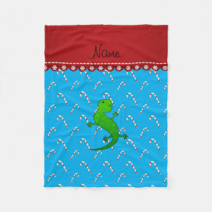 Personalised name lizard sky blue candy canes fleece blanket