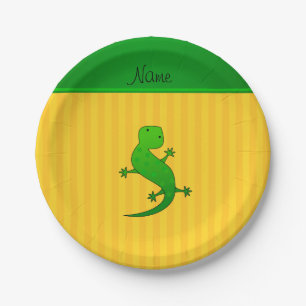 Personalised name lizard yellow stripes paper plate