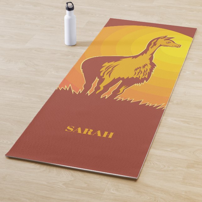 Personalised Name Llama Retro Sunset Vintage  Yoga Mat (In Situ)