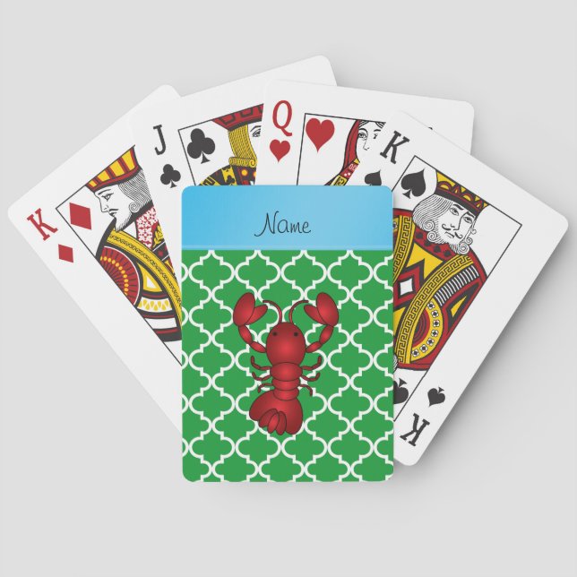 Personalised name lobster green moroccan playing cards (Back)