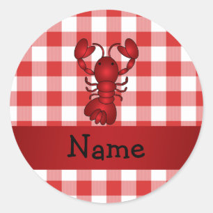 Personalised name lobster red picnic checkers classic round sticker