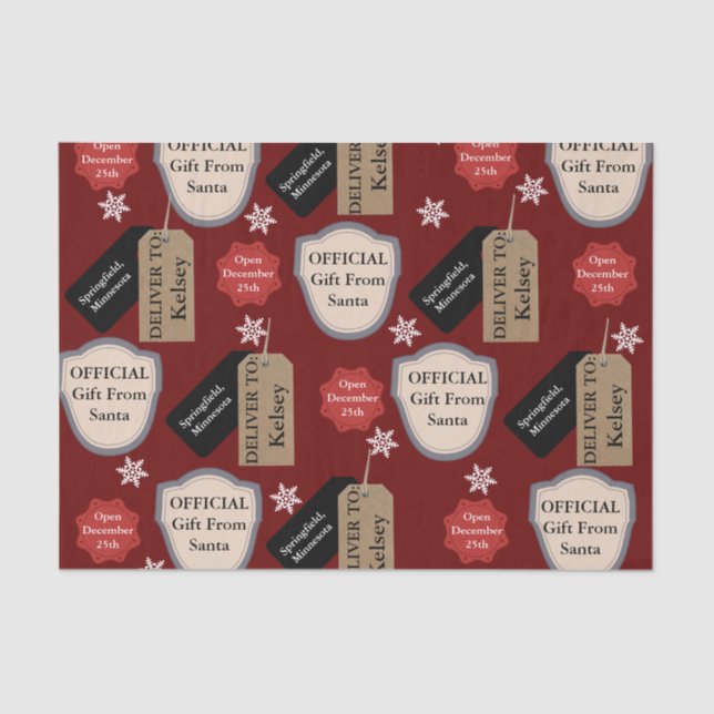 Personalised Name & Location Official Santa  Tissue Paper (Front)