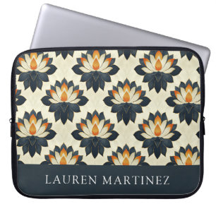 Personalised Name Lotus Flower Pattern Laptop Sleeve