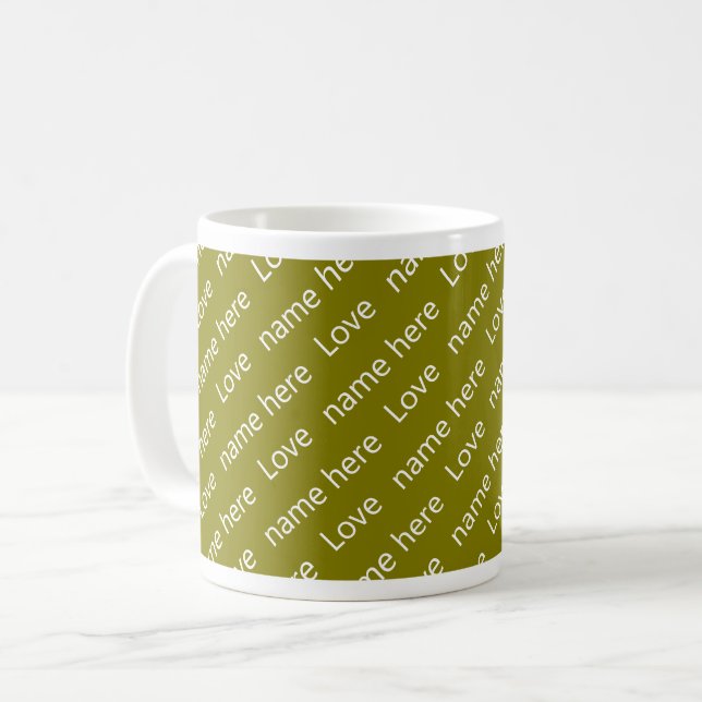 Personalised Name Love Elegant Pattern Olive Green Coffee Mug (Front Left)