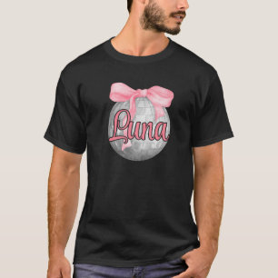 Personalised Name Luna Coquette Bow Pink Disco Bal T-Shirt