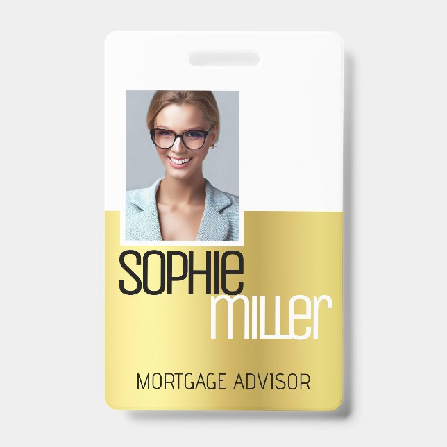 Personalised Name Luxury Golden Ombre Stylish ID Badge (Front)