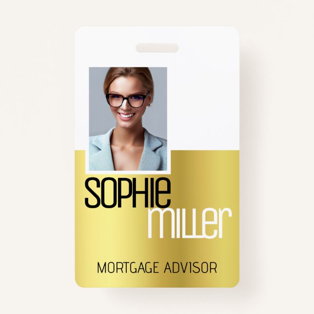 Personalised Name Luxury Golden Ombre Stylish ID Badge (Front)