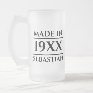 Personalised Name Made in Year Frosted Glass Beer Mug