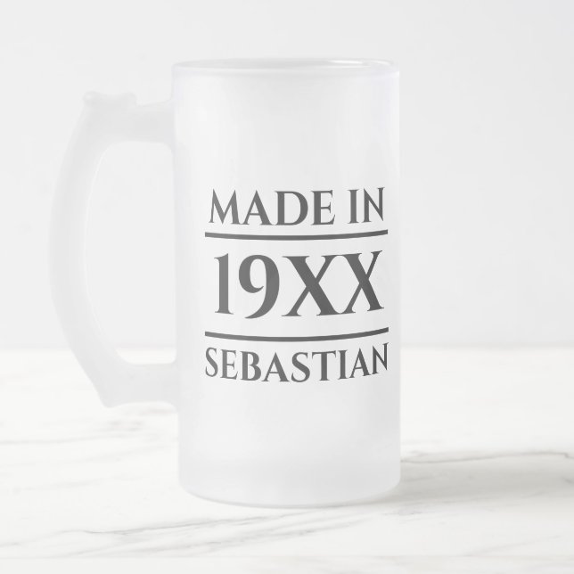 Personalised Name Made in Year Frosted Glass Beer Mug (Left)