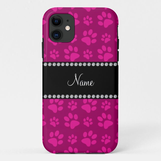 Personalised name magenta pink dog paw prints Case-Mate iPhone case (Back)