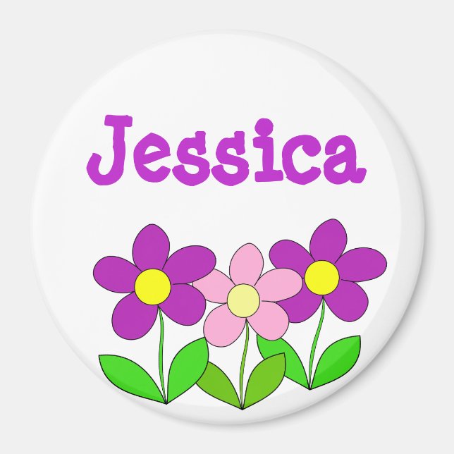 Personalised Name Magnet, Pink and Purple Flowers Magnet (Front)