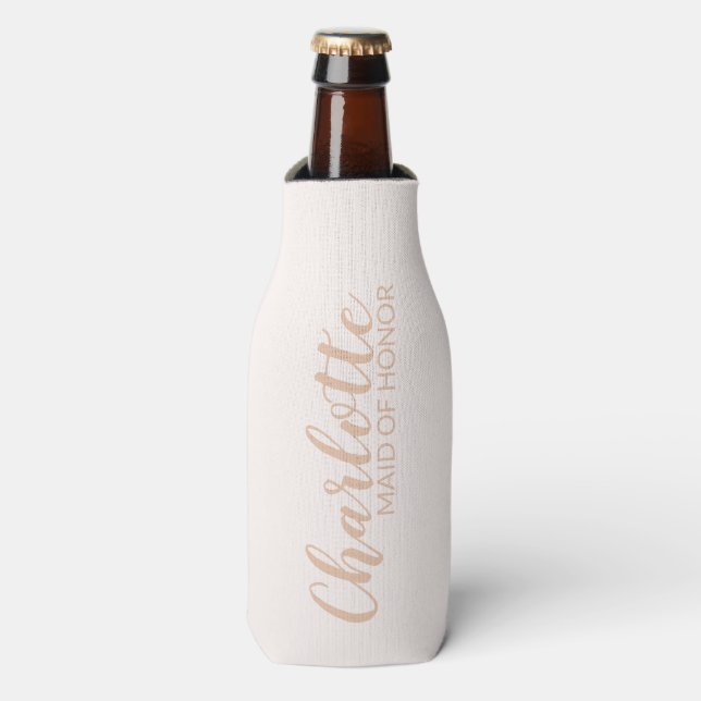Personalised Name Maid of Honour Blush Pink Script Bottle Cooler (Bottle Front)