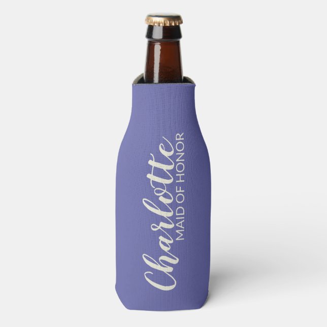 Personalised Name Maid of Honour Elegant Purple Bottle Cooler (Bottle Front)