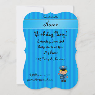 Personalised name mailman blue stripes invitation