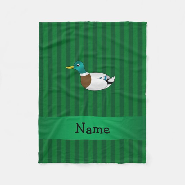 Personalised name mallard duck green stripes fleece blanket (Front)