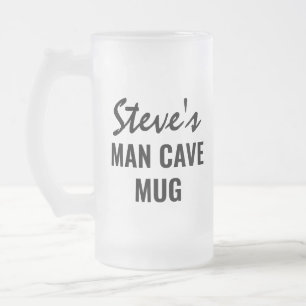 Personalised Name Man Cave Frosted Glass Beer Mug