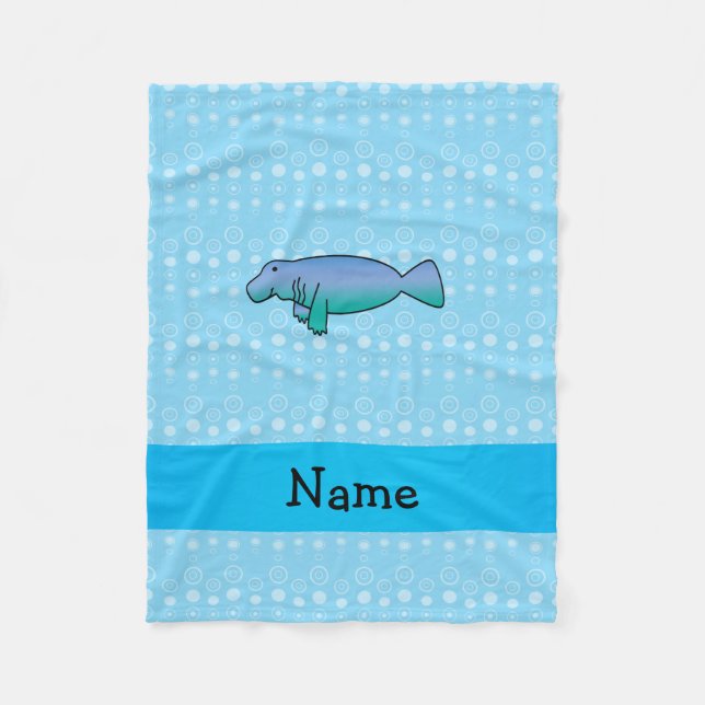 Personalised name manatee blue bubbles fleece blanket (Front)