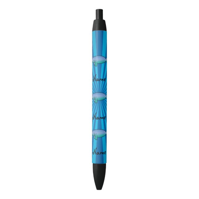Personalised name manatee blue sunburst black ink pen (Front Vertical)