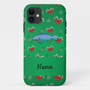 Personalised name manatee green candy canes bows iPhone 11 case