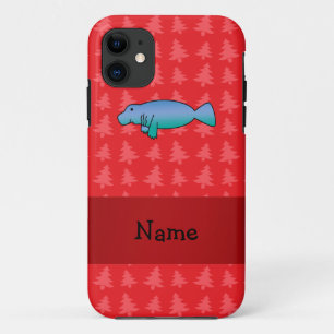 Personalised name manatee red christmas trees iPhone 11 case