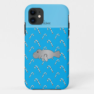 Personalised name manatee sky blue candy canes iPhone 11 case