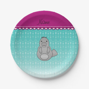 Personalised name manatee turquoise bubbles paper plate