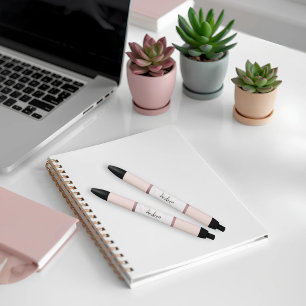 Personalised Name Marble Rose Gold Pink Black Ink Pen