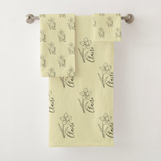 Personalised name March daffodil Birth Flower Bath Towel Set