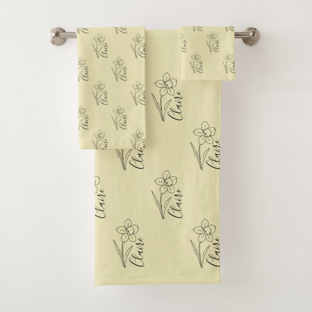 Personalised name March daffodil Birth Flower Bath Towel Set (Insitu)