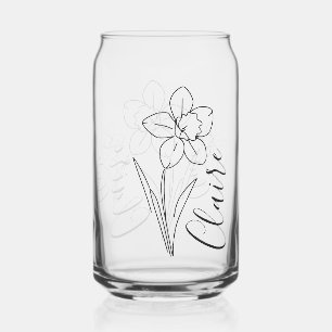 Personalised name March daffodil Birth Flower Can Glass