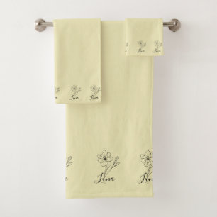 Personalised name March jonquil Birth Flower Bath Towel Set