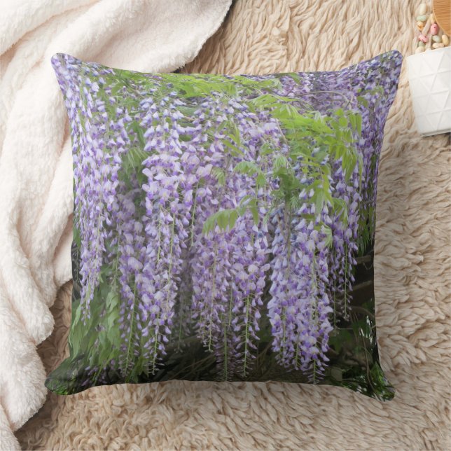 Personalised Name Mauve Purple Wisteria Flowers  Cushion (Blanket)