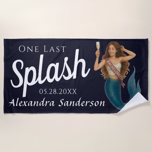 Personalised  Name Mermaid Bachelorette  Beach Towel (Front)