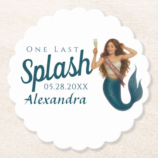 Personalised Name Mermaid Bachelorette Paper Coaster (Front)