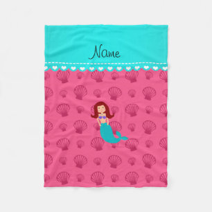 Personalised name mermaid pink shells fleece blanket