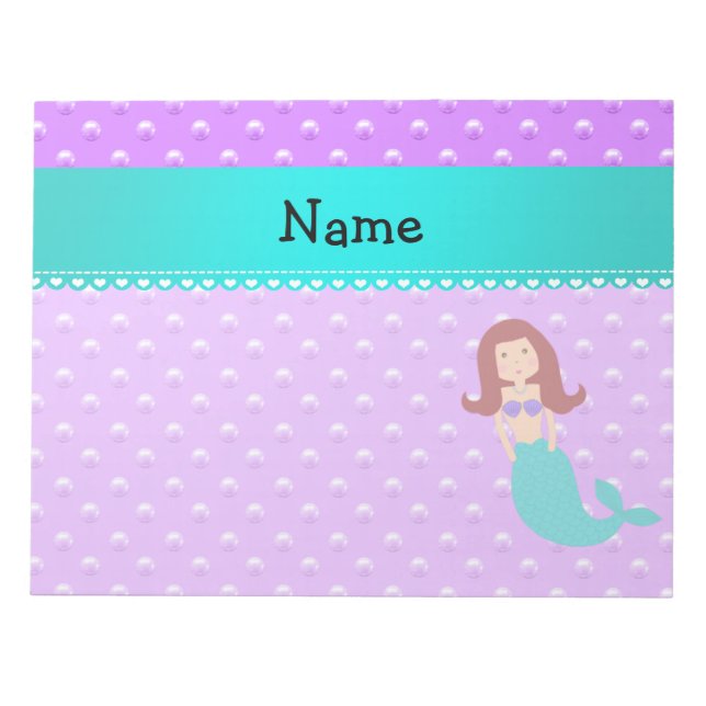 Personalised name mermaid purple pearls notepad (Front)