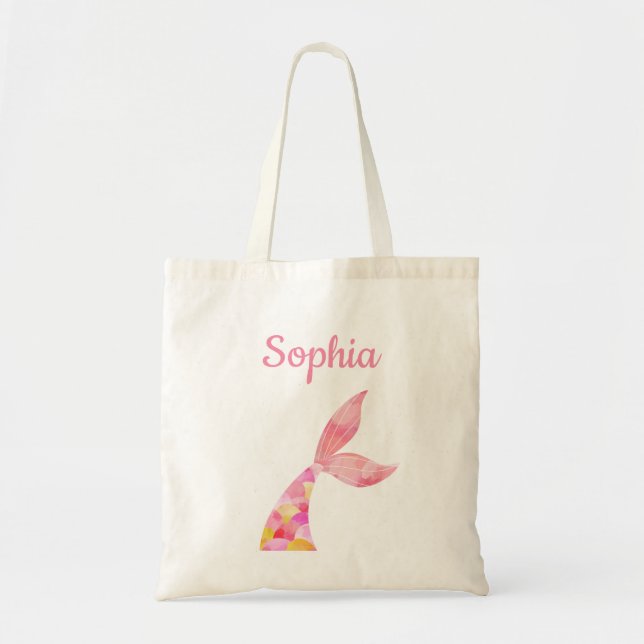 Personalised Name Mermaid Tail Girl Kids Tote Bag (Front)