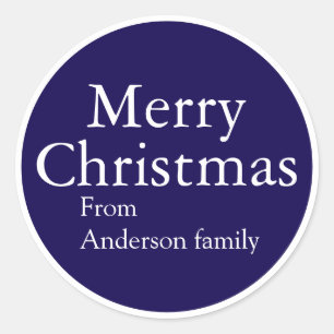 Personalised Name Merry Christmas Dark Blue Classic Round Sticker