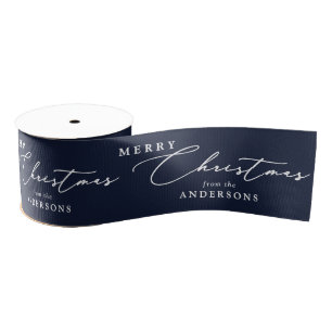 Personalised Name Merry Christmas Elegant Script Grosgrain Ribbon