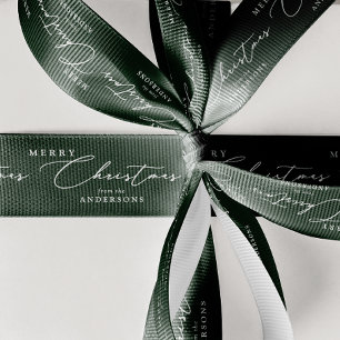 Personalised Name Merry Christmas Elegant Script Grosgrain Ribbon