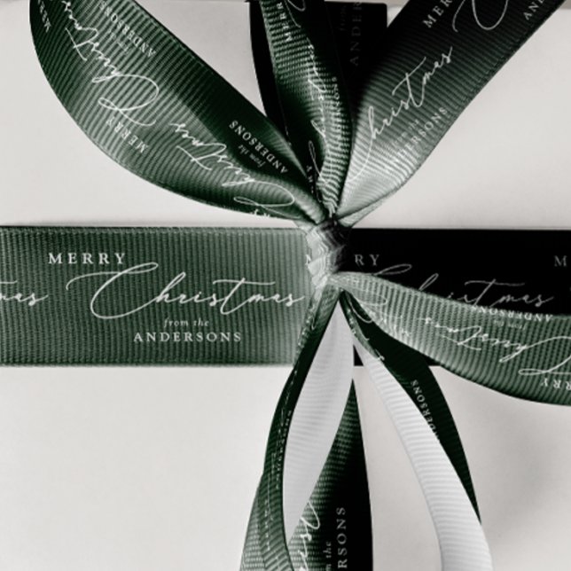 Personalised Name Merry Christmas Elegant Script Grosgrain Ribbon (Creator Uploaded)