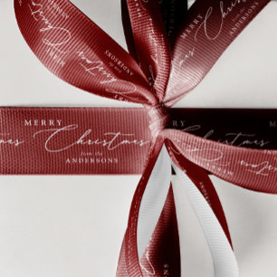 Personalised Name Merry Christmas Elegant Script Grosgrain Ribbon
