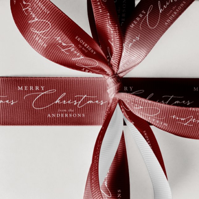 Personalised Name Merry Christmas Elegant Script Grosgrain Ribbon (Creator Uploaded)