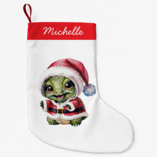 Personalised Name Merry Christmas Turtle in Santa Small Christmas Stocking